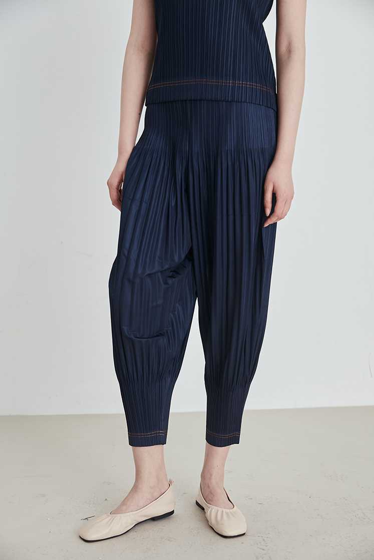 classic denim series puff pleated casual harem pants