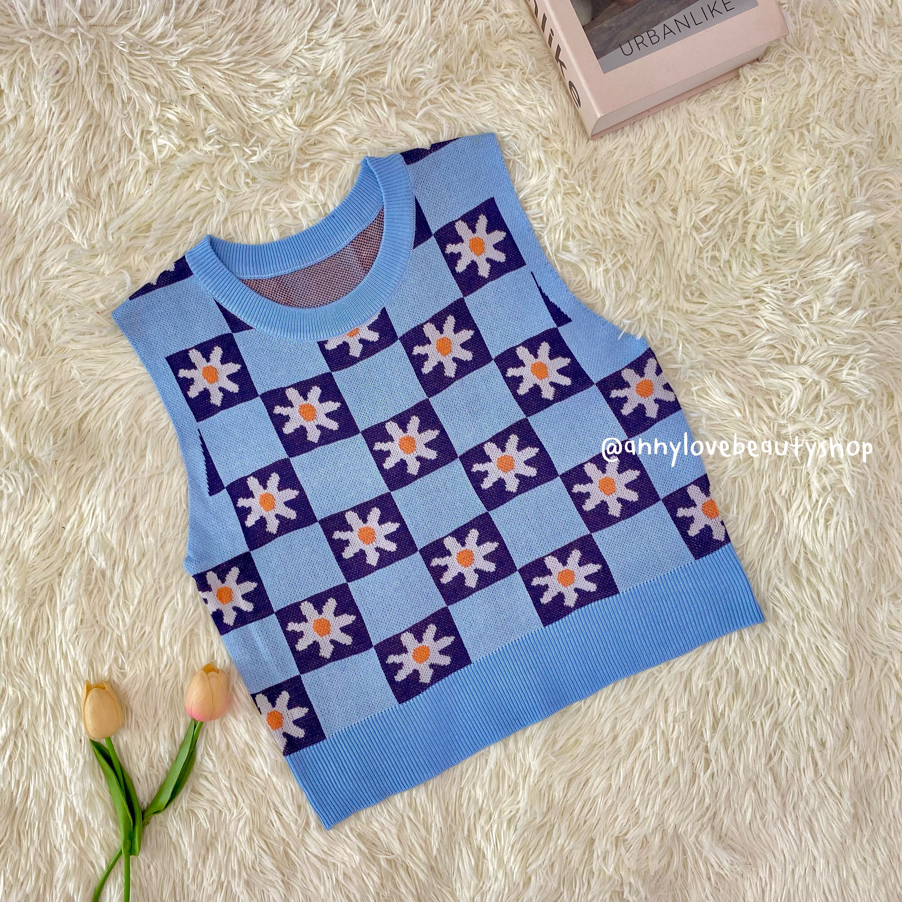 เสื้อกั๊กไหมพรม ลายดอกเดซี่