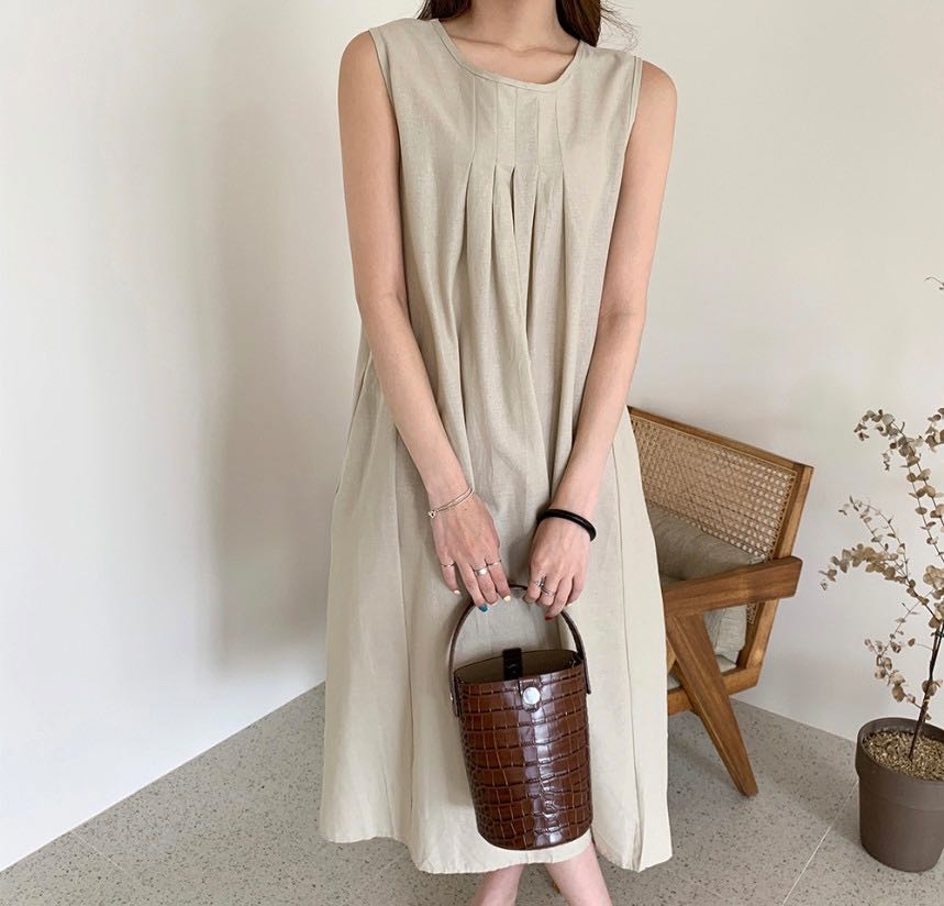 cotton & linen vest dress (navy/ cream)