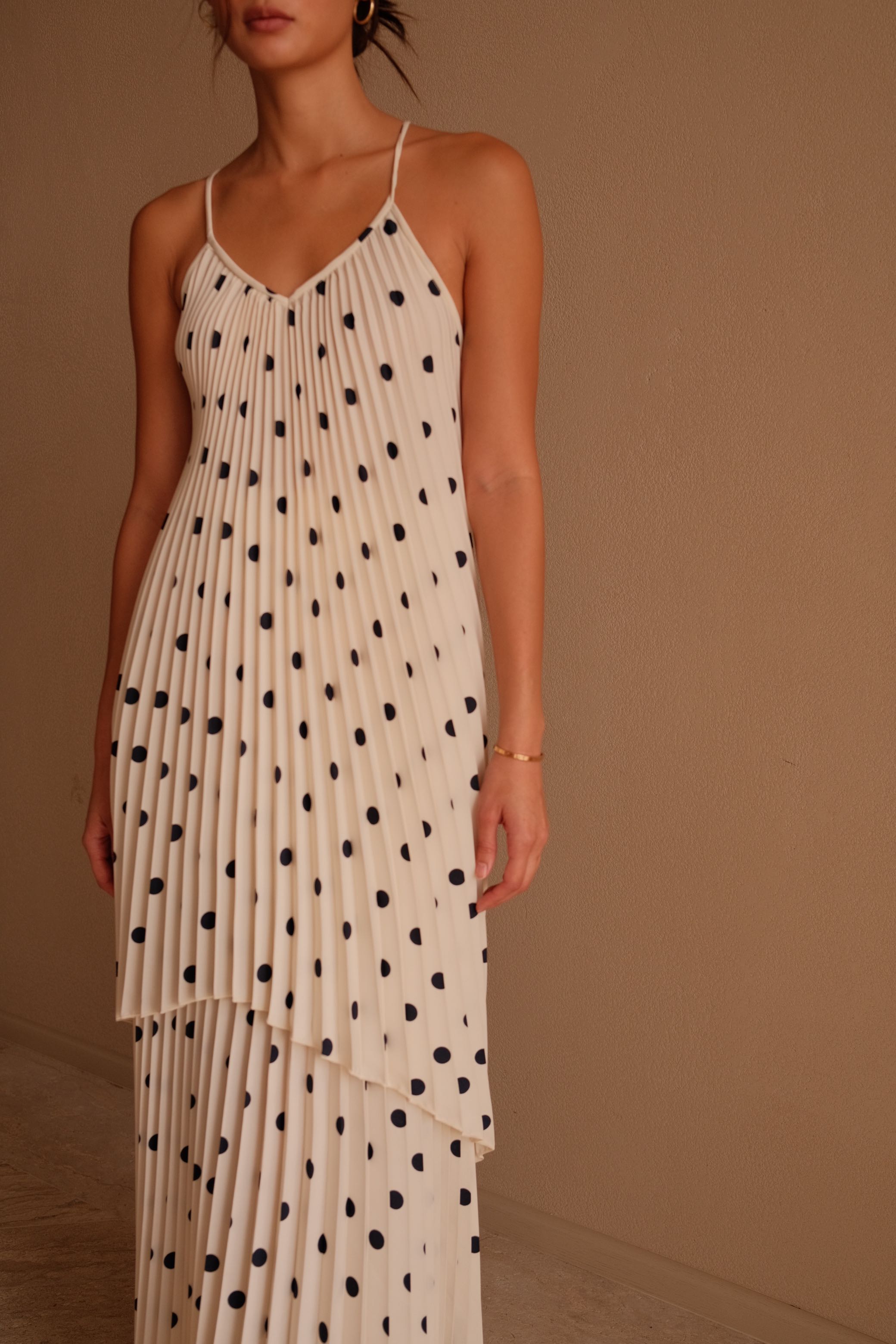 V neck Polka set (top &skirt ) - Cream