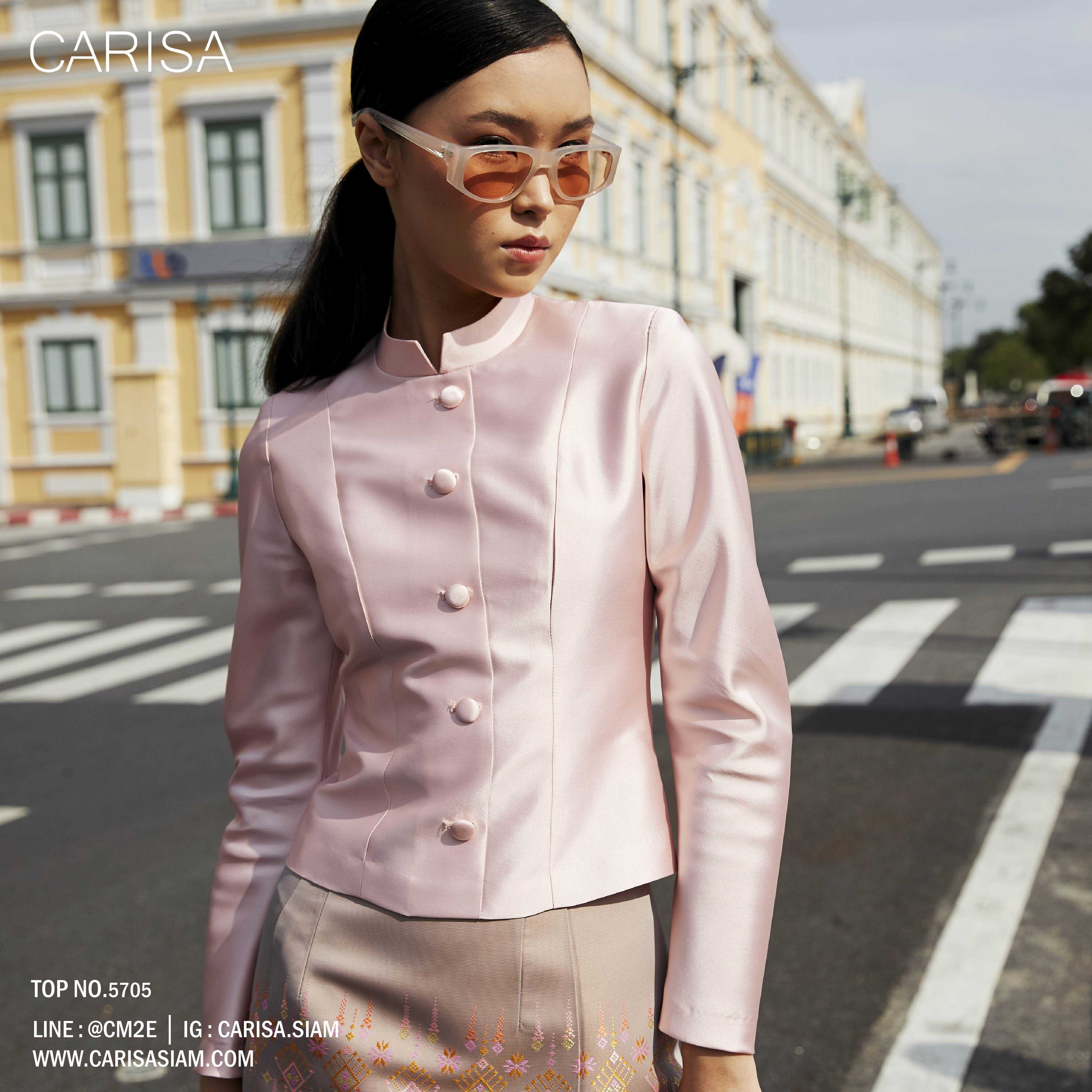 เสื้อไทยจิตรลดาบ่าเรียยบ Carisa เรียบร้อยเป็นทางการ ทรงสวยมาก ช่องกระดุมปิดเรียบสนิท [5705]