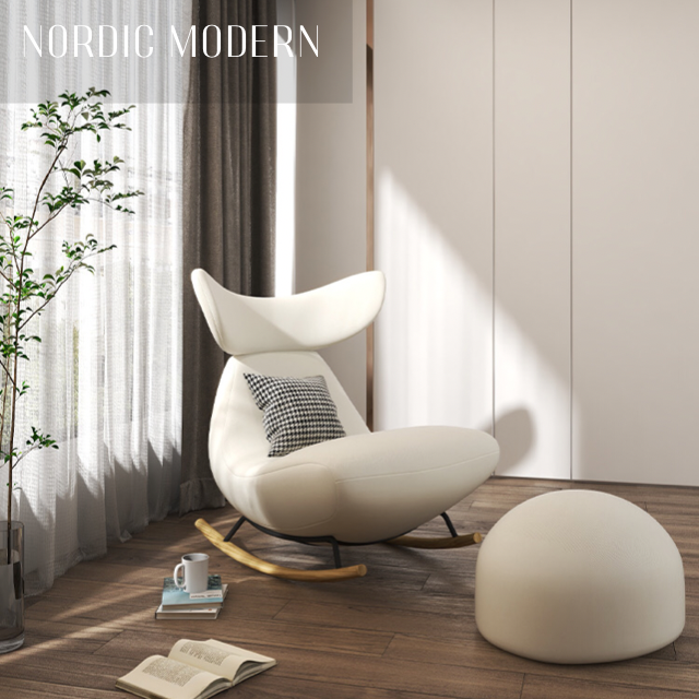  ROCKING CHAIR SOFA - เก้าอี้โยกพร้อมสตูลพักขา สไตล์โมเดิร์นนอร์ดิก