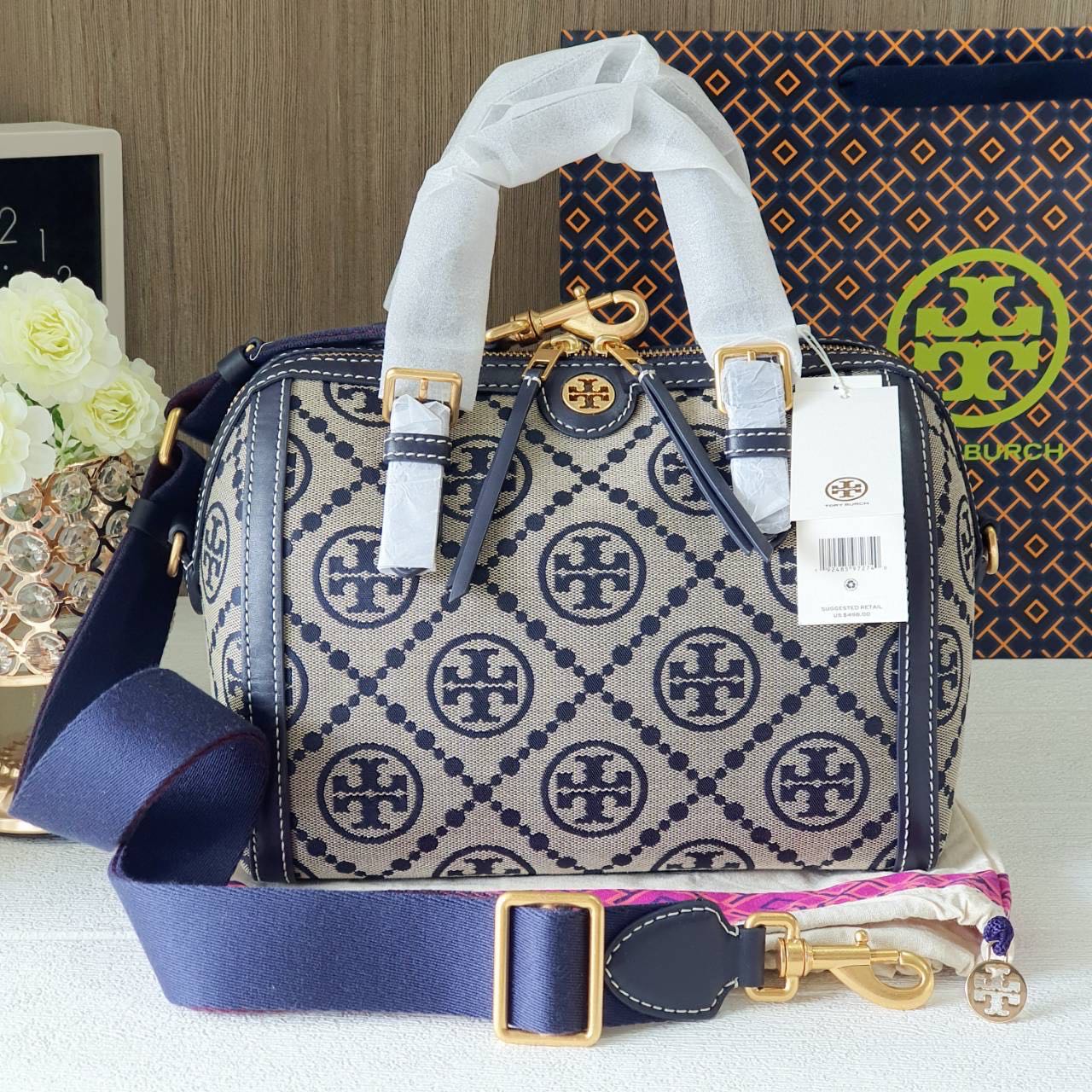 Tory Burch 83970 T Monogram Leather Barrel Bag 