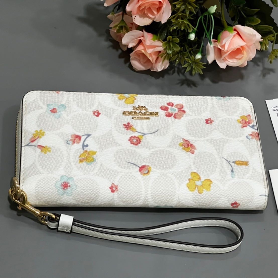 COACH LONG ZIP AROUND WALLET IN SIGNATURE CANVAS WITH MYSTICAL FLORAL PRINT (COACH C8695)