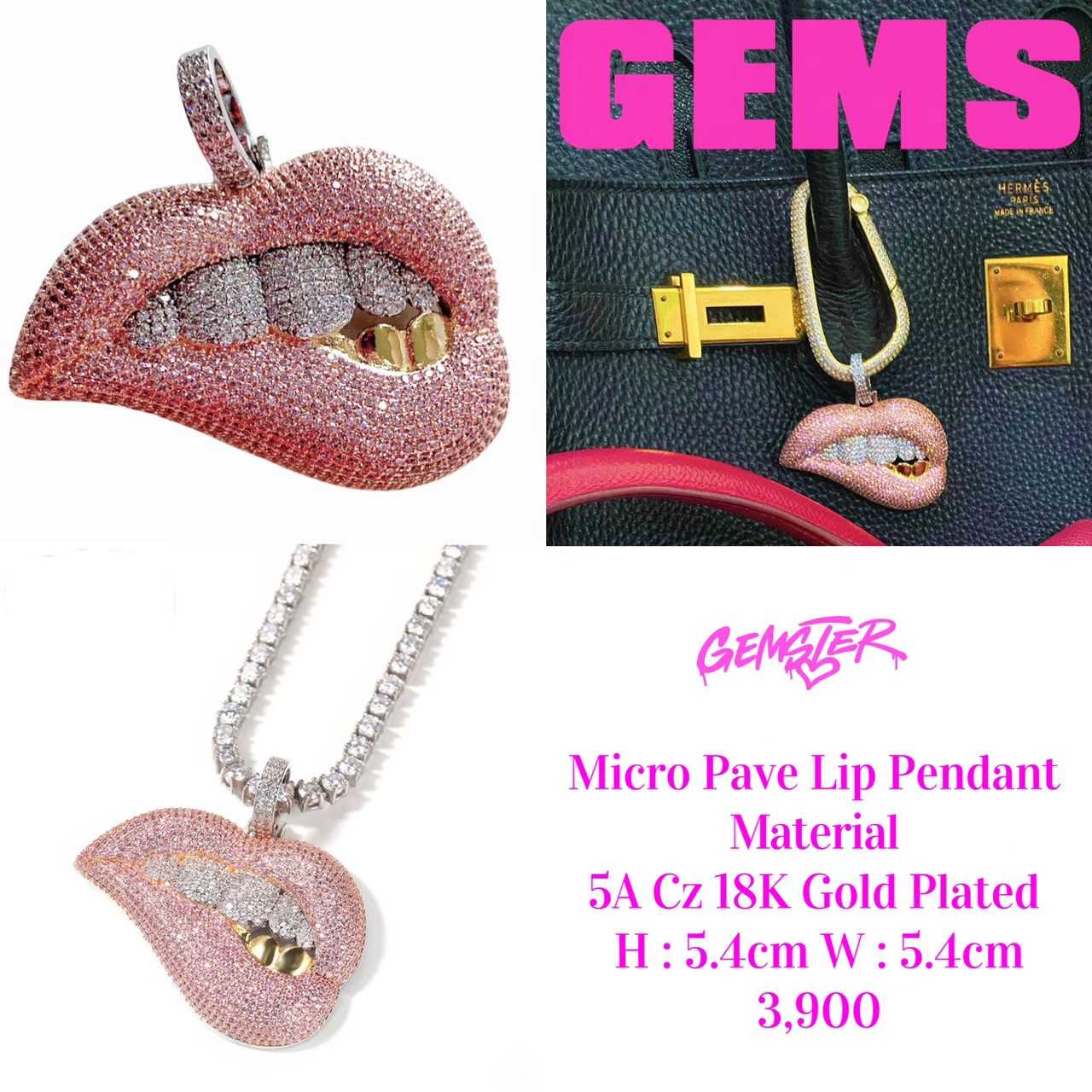 [พร้อมส่ง] Micro Pave Lip Pendant 18k Gold Plated 5A Cz