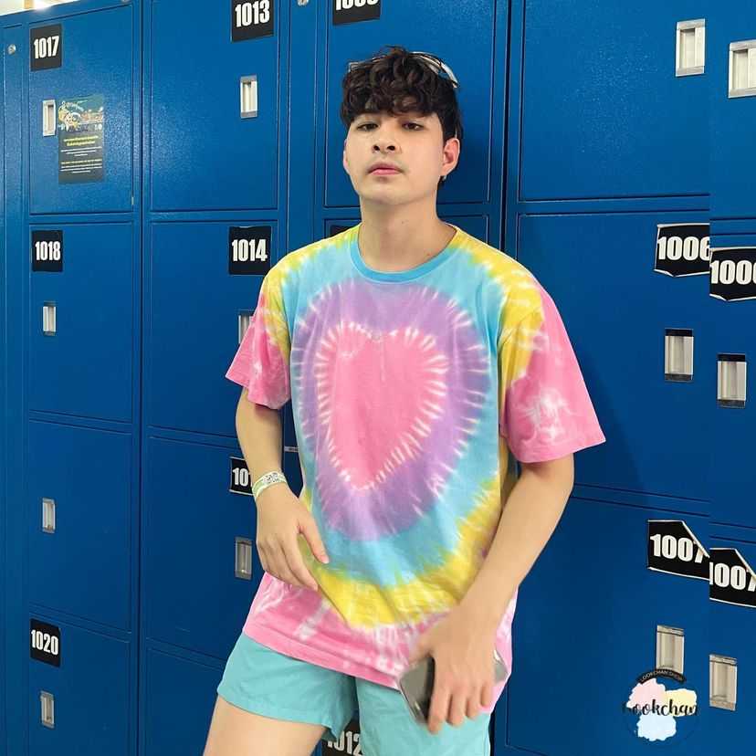 เสื้อ มัดย้อม Cotton100% พาสเทลหัวใจชมพู