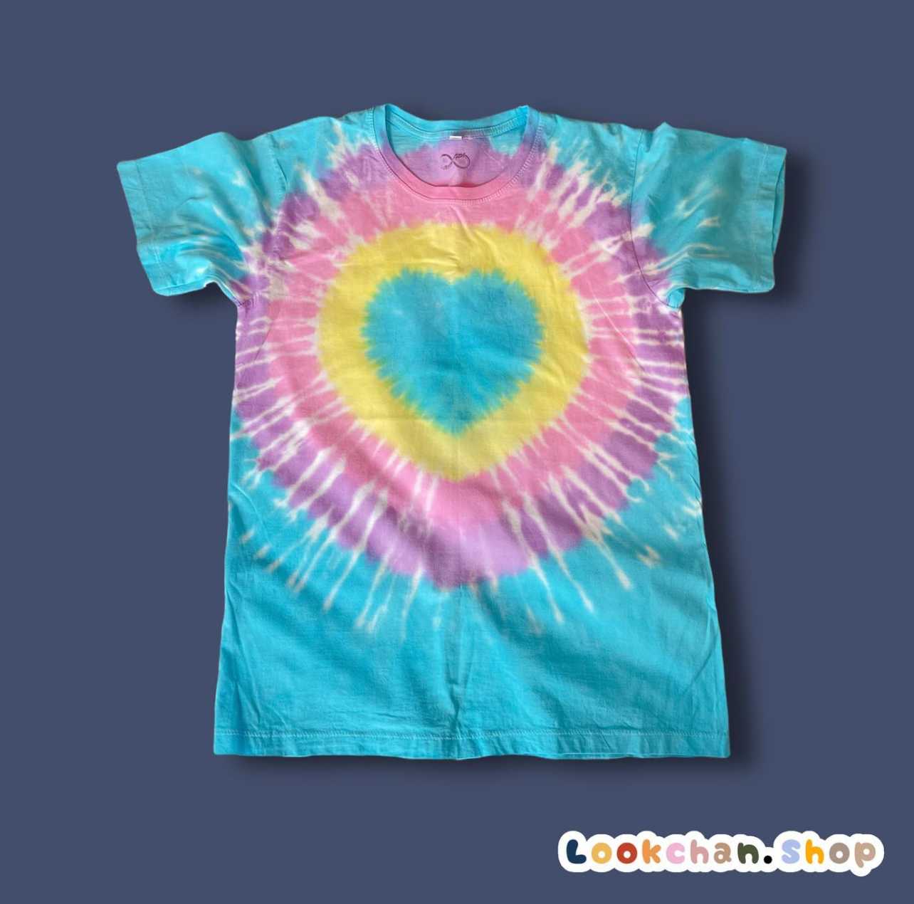 เสื้อ มัดย้อม Cotton100% พาสเทลหัวใจสีฟ้า