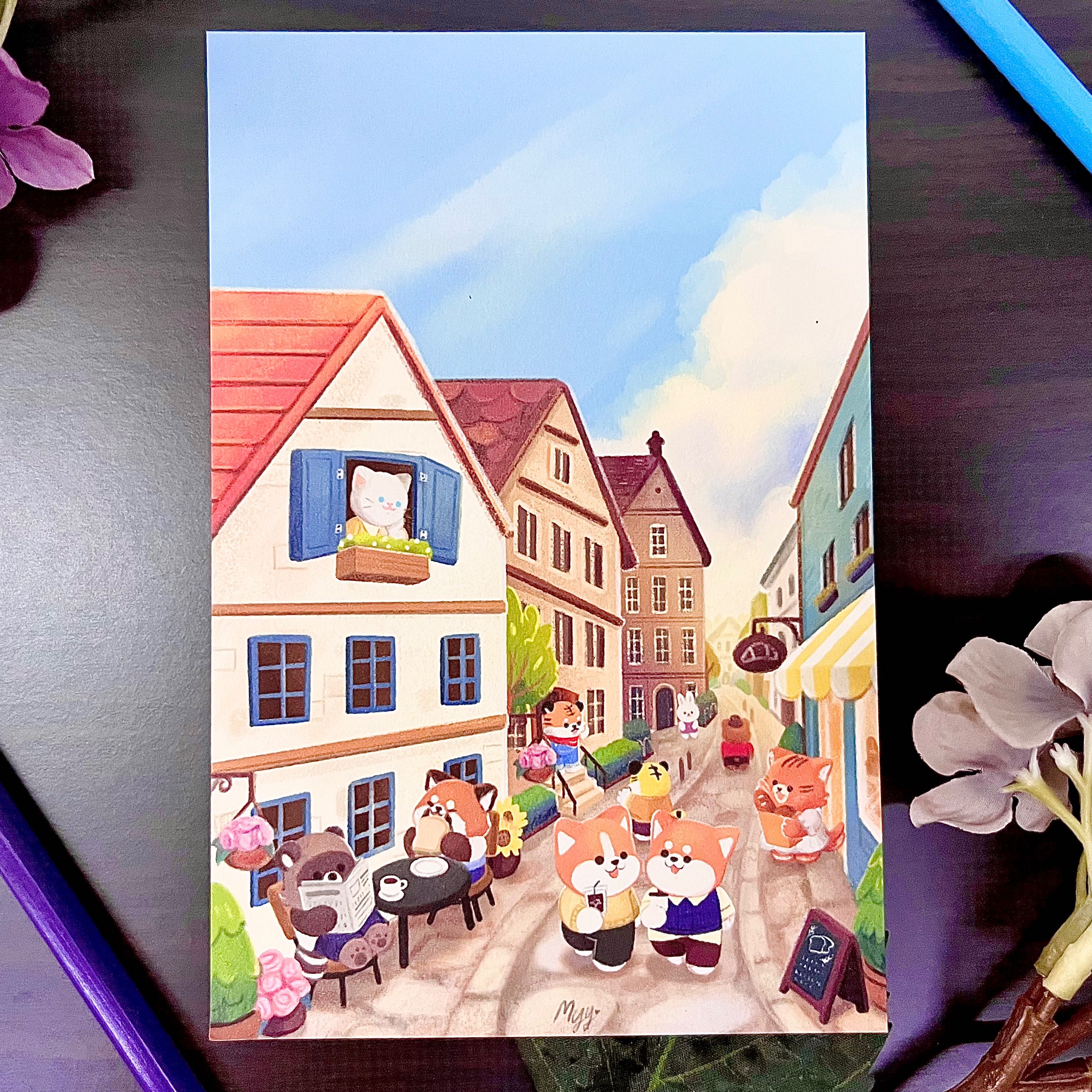 POSTCARD 4x6 fluffy town