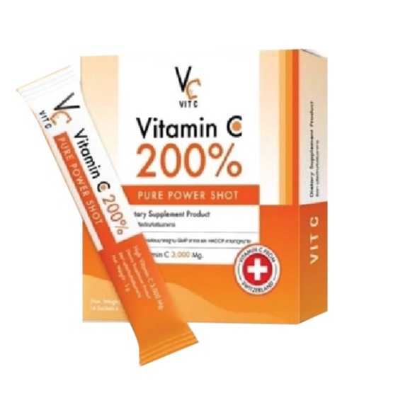 Vitamin C 200% pure power shot 1 กล่อง 14 ซอง