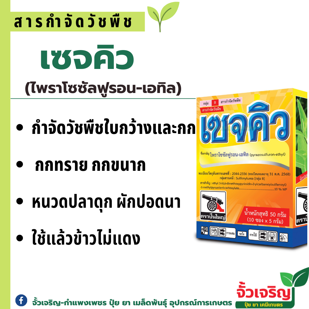 เซจคิว ( ไพราโซซัลฟูรอล-เอทิล ) 50 กรัม สารกำจัดวัชพืช ใน นาข้าว หว่านตม เช่น ผักปอดนา