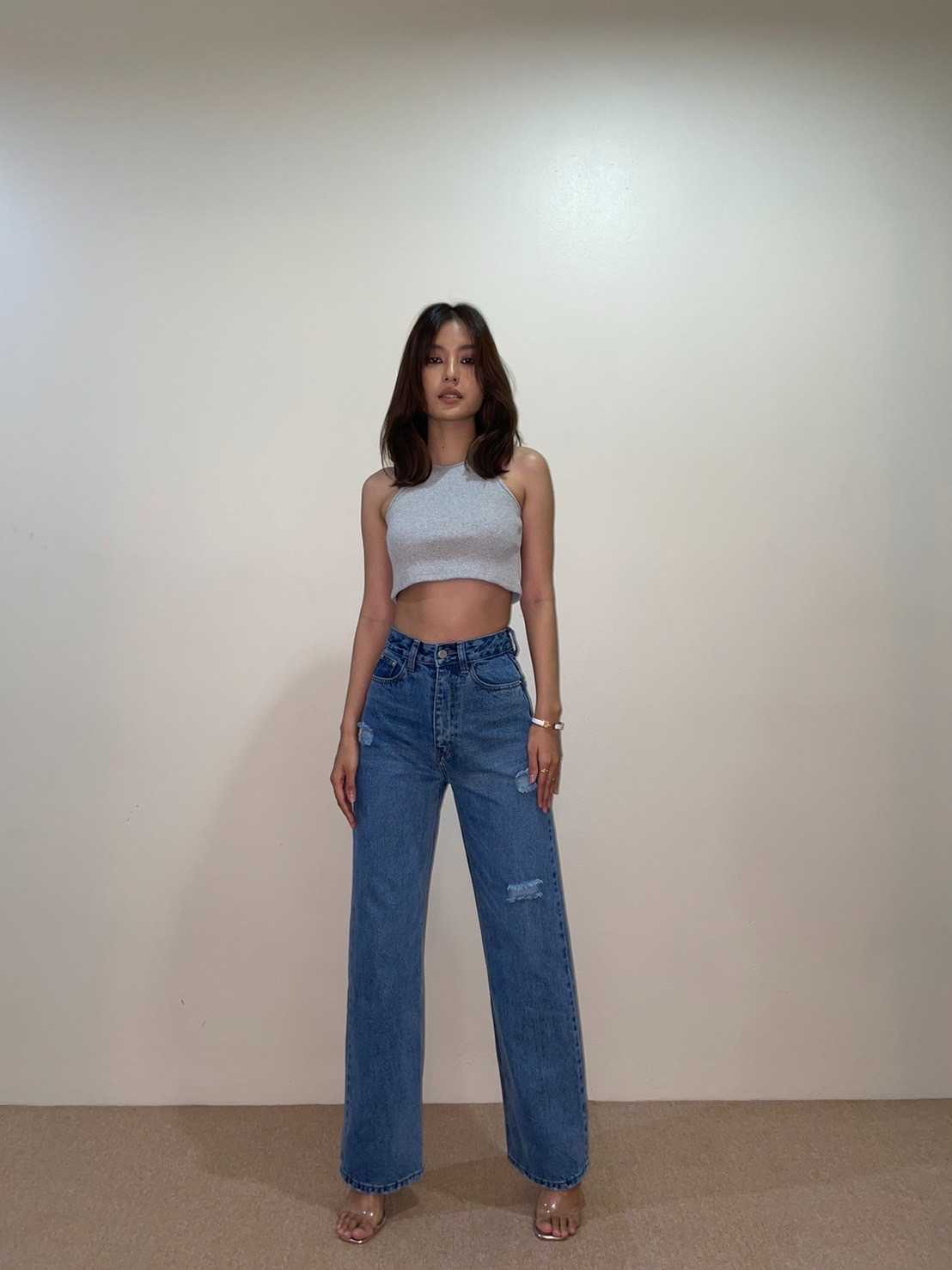(HUSSA Styles) Abbey Jeans -Beblue กางเกงยีนส์ขายาวเอวสูงทรงขากระบอกใหญ่