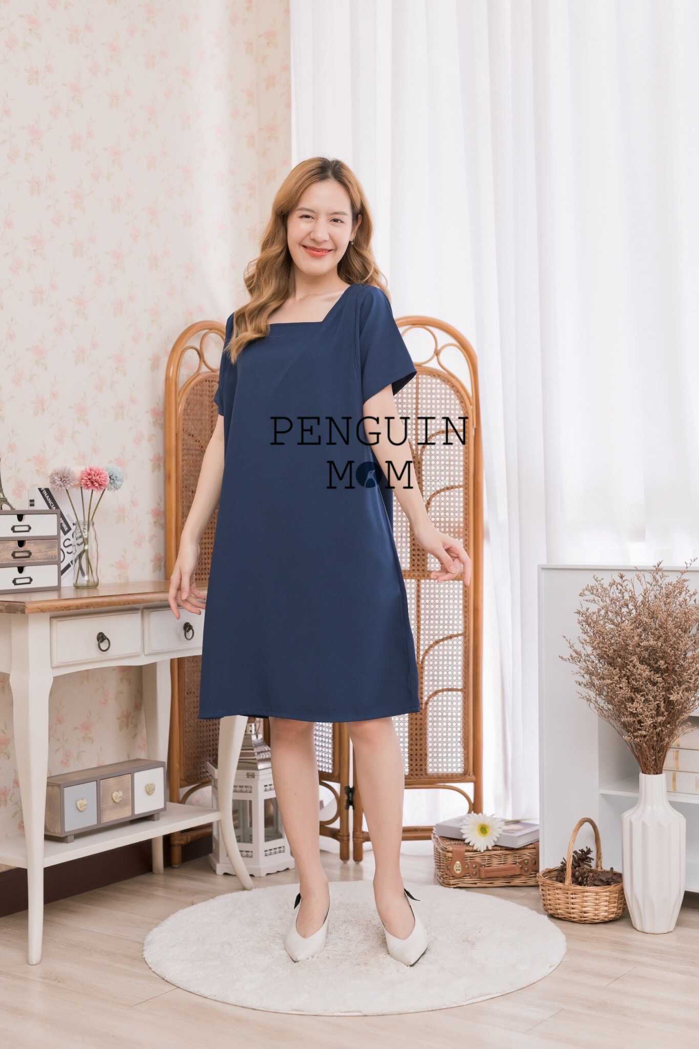 ชุดคลุมท้อง ชุดให้นม Ivy dress น้ำเงินกรม