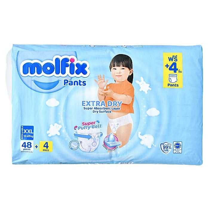 โมลฟิกซ์ เอ็กซ์ตร้าดราย แพ้นส์ กางเกงผ้าอ้อมเด็ก  XXL 46 ชิ้น 8690536812370(02) ลดถึง 20/05/68