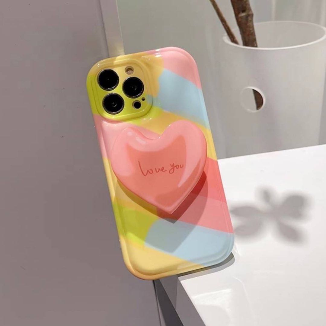 สอบถามก่อนกดสั่ง เคสสีพาสเทล เคสไล่สี เคสหัวใจ เคส+holder griptok ไอริง เคสไอโฟน เคสiPhone ชมพู รุ้ง