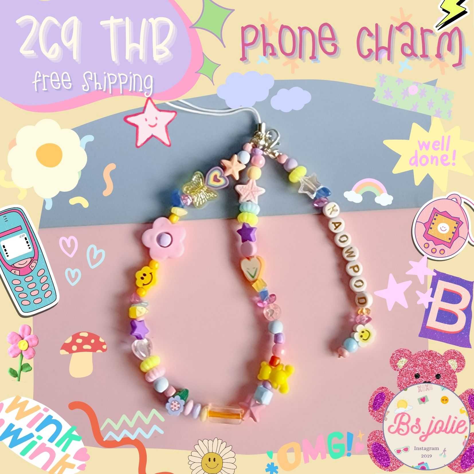 Phone charm ดอกไม้ยิ้ม โทนพาสเทล