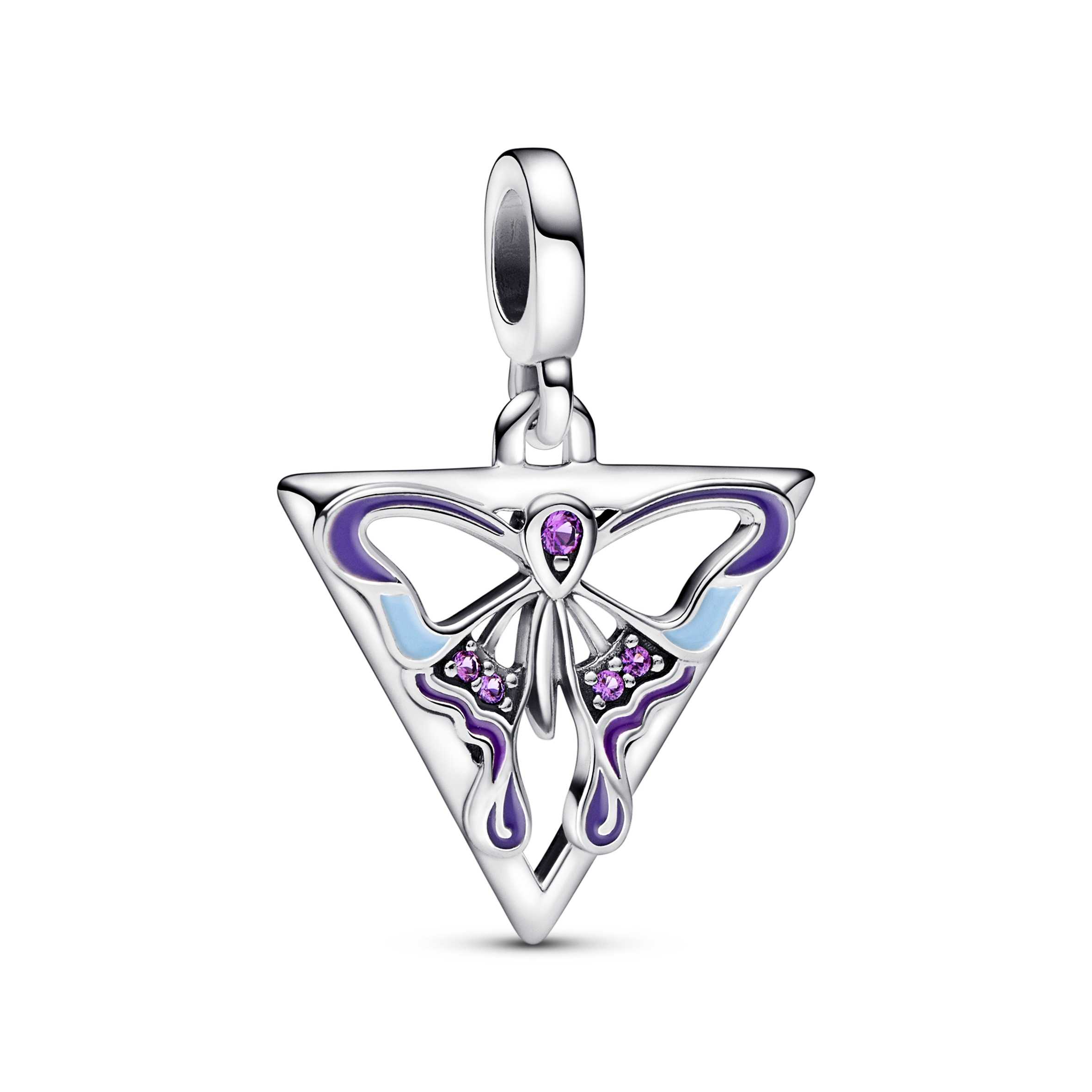 Butterfly sterling silver medallion with royal purple crystal, purple and blue enamel