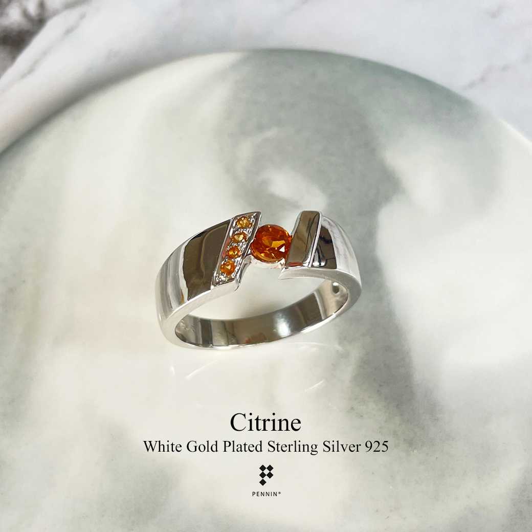 RM86007 : แหวนพลอยผู้ชาย ซิทริน สีเหลืองอมส้ม เงินแท้ 925 ชุบทองคำขาว  ให้ลุคเท่ ทันสมัย