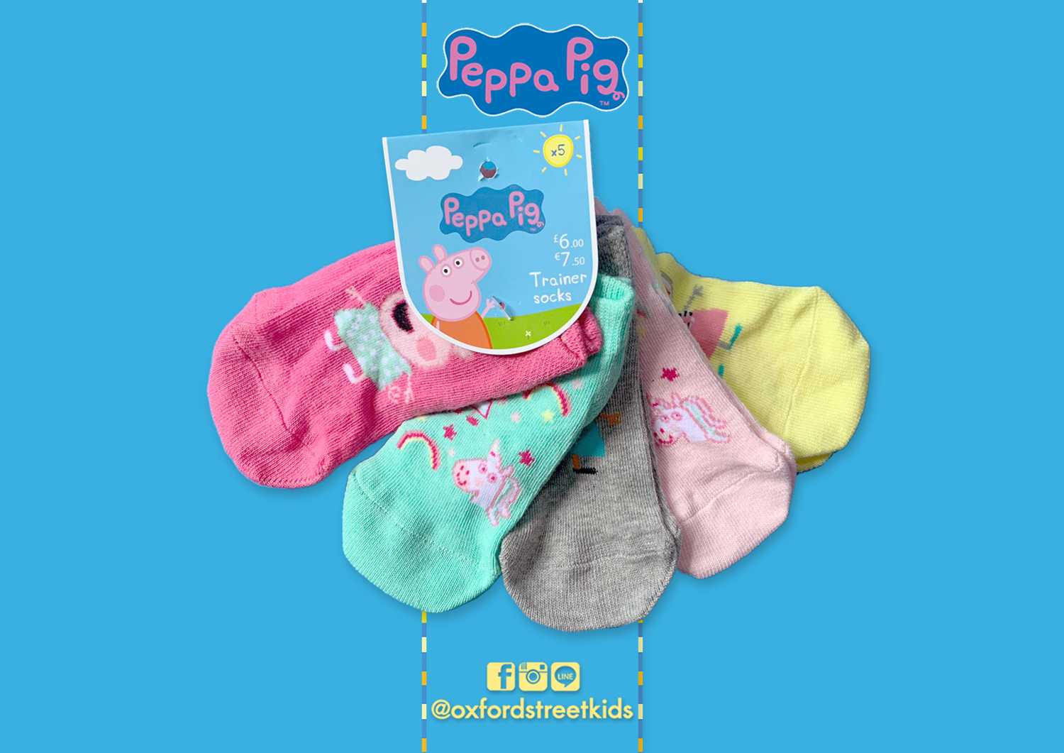 𝐒𝐀𝐋𝐄❗️ [UK6-8.5] Peppa Pig 5 Pack Socks ถุงเท้าเปปป้า พิก 5 คู่ในเซต