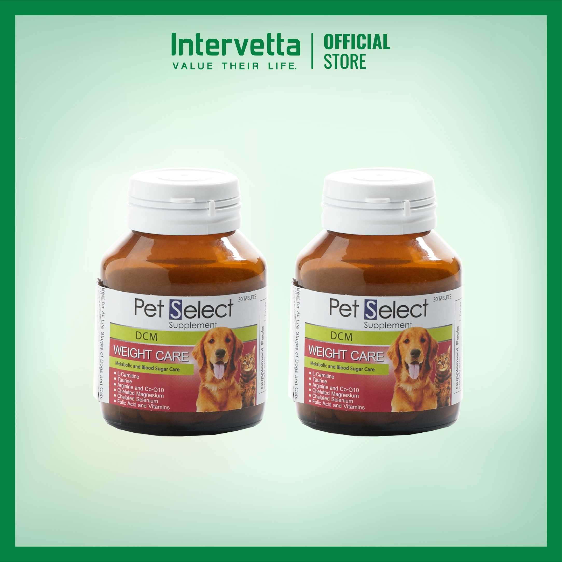 Pet Select DCM อาหารเสริมสูตรควบควมน้ำหนักและบำรุงหัวใจ สำหรับสัตว์เลี้ยง (2 กระปุก)