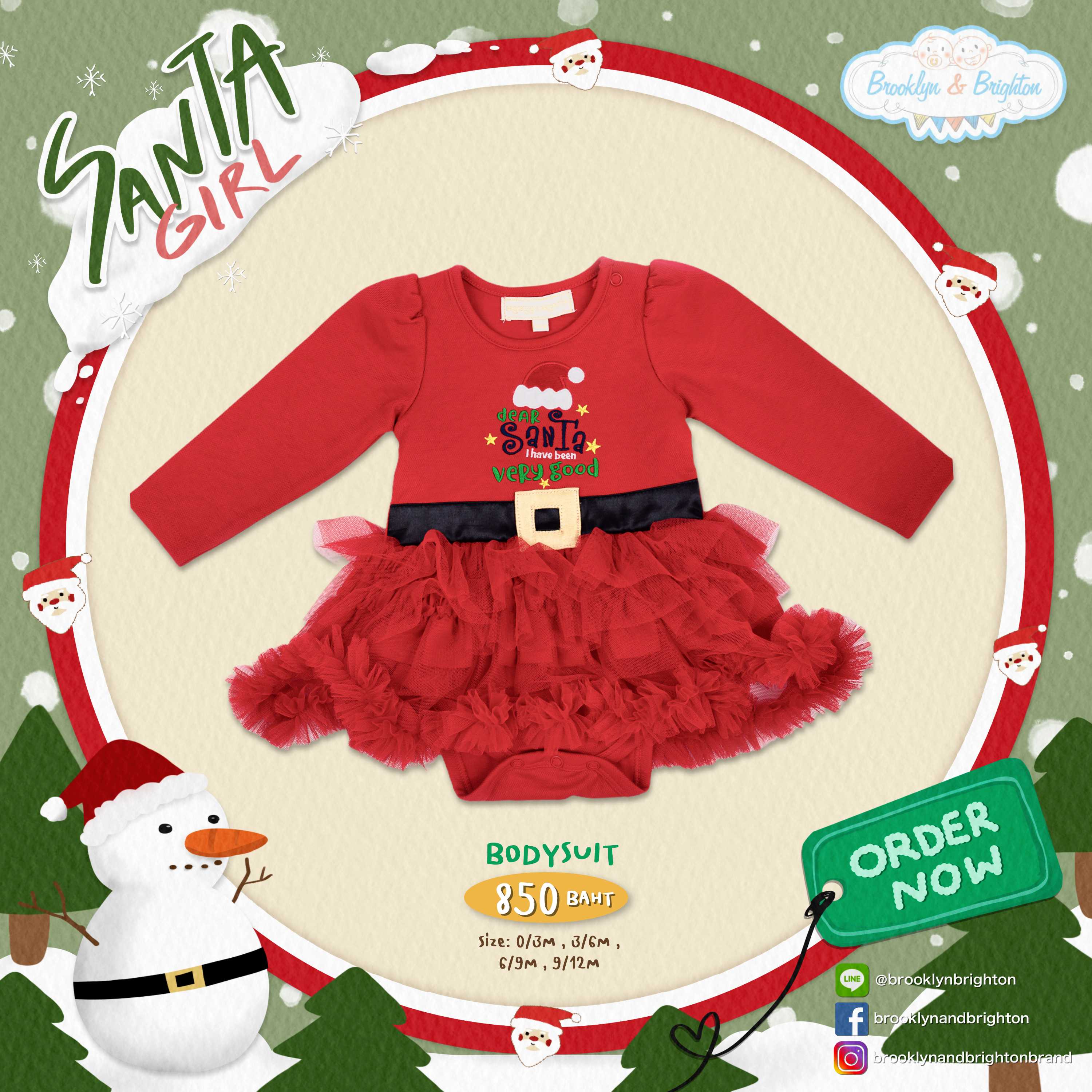 Santa Girl - Bodysuit (0/3M - 9/12M) Christmas ชุดคริสต์มาส