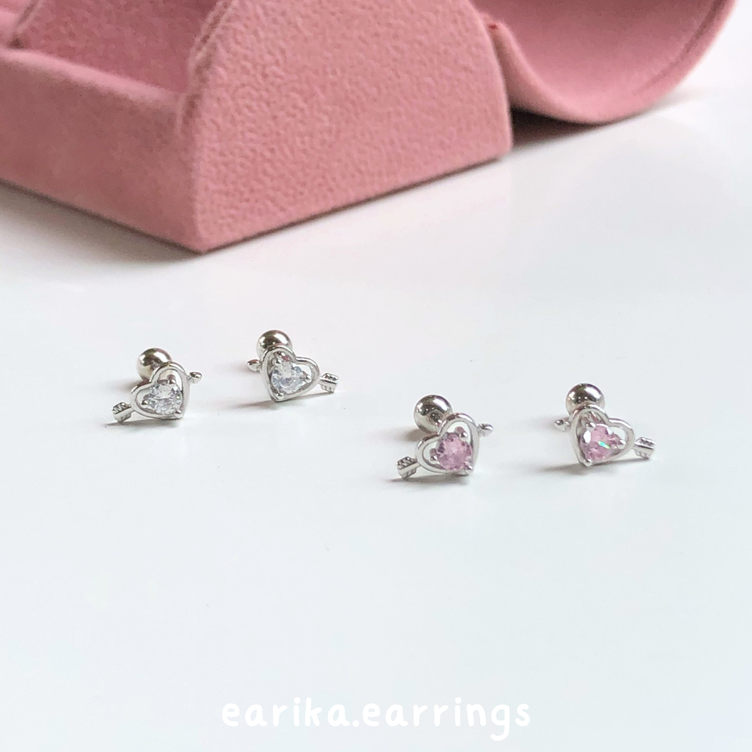 earika.earrings - crystal cupid soul piercing จิวหูเงินแท้จี้หัวใจคิวปิด เหมาะสำหรับคนแพ้ง่าย