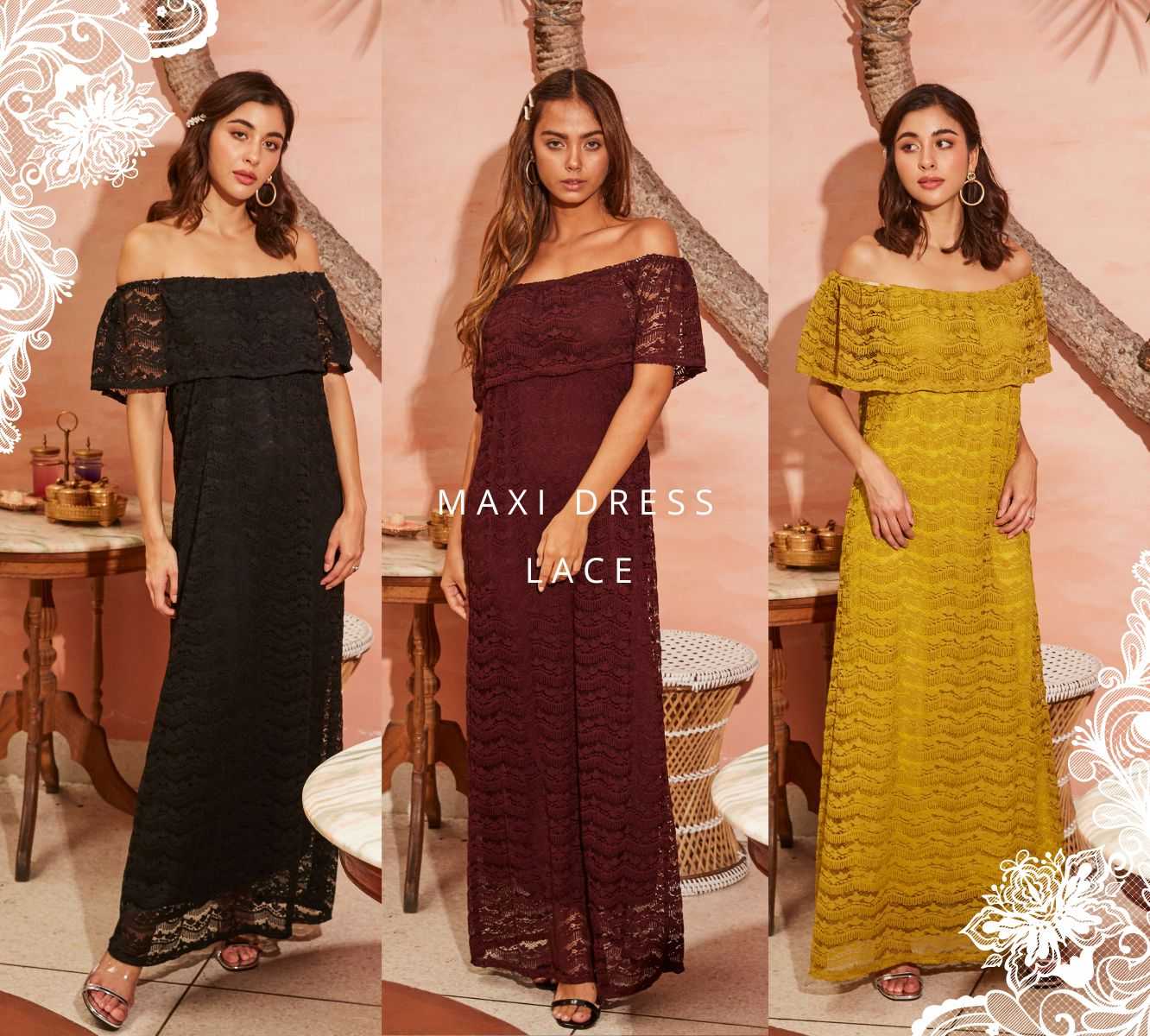 Maxi Lace off-shoulder แม็กซี่เดรสลูกไม้เปิดไหล่