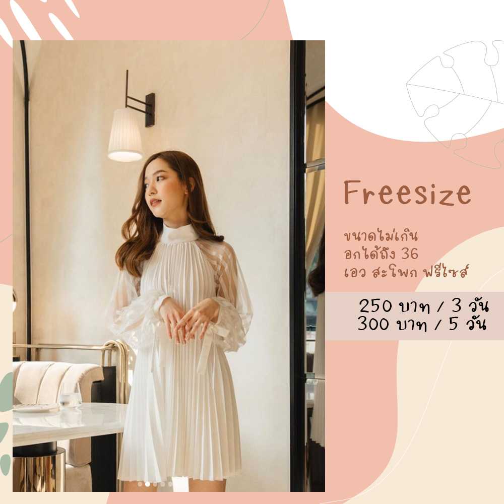 White Pleat Long sleeve Freesize สีขาว Pirunya