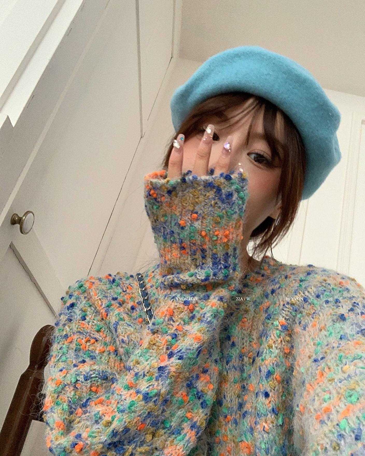 เสื้อกันหนาวไหมพรมขนมปุ้ยฝ้าย/สีฟ้า/สีชมพู