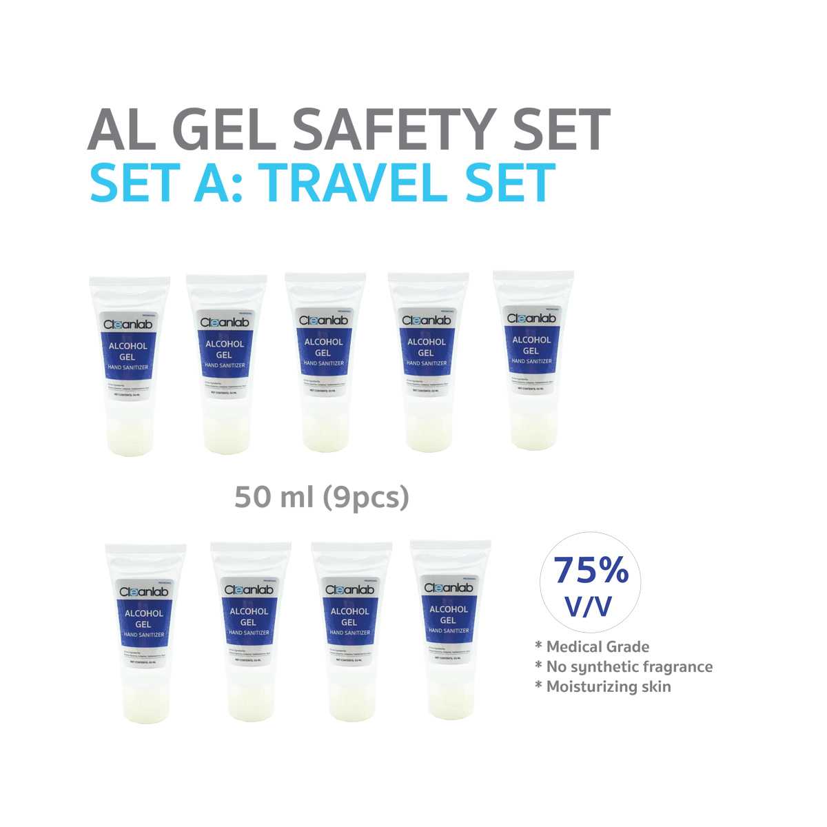Set A CLEANLAB Alcohol Gel Hand Sanitizer ขนาด 50 ml 9 ชิ้น