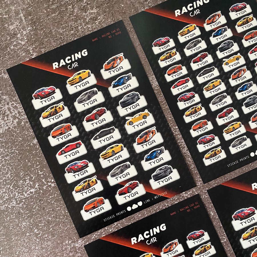 สติ๊กเกอร์ชื่อ กันน้ำ ลาย RACING CAR ( Name Sticker 4 sheet / set )