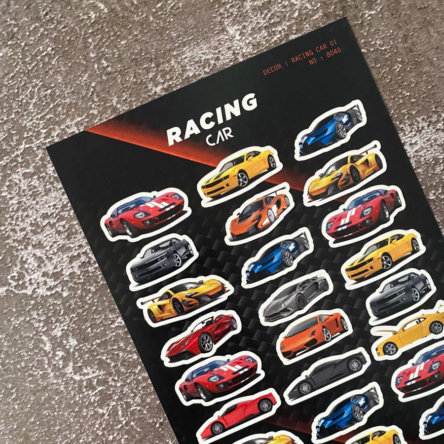 สติ๊กเกอร์ติดเล่น กันน้ำ ลาย RACING CAR ( Sticker dicut 1 sheet )