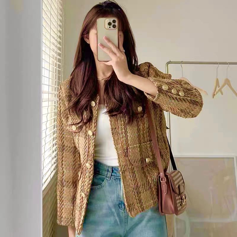 Blazer เกาหลี ผ้าทวีต ทรงสวย สีสวยมากๆ มีซับใน แมทช์ชุดง่าย 