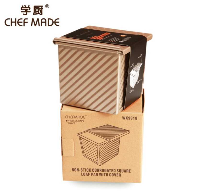 พิมพ์โทสต์ พิมพ์ขนมปัง ทรงจัตุรัส สีทอง Chefmade แบบมีลายหยัก แพ๊คเกจใหม่สีขาว