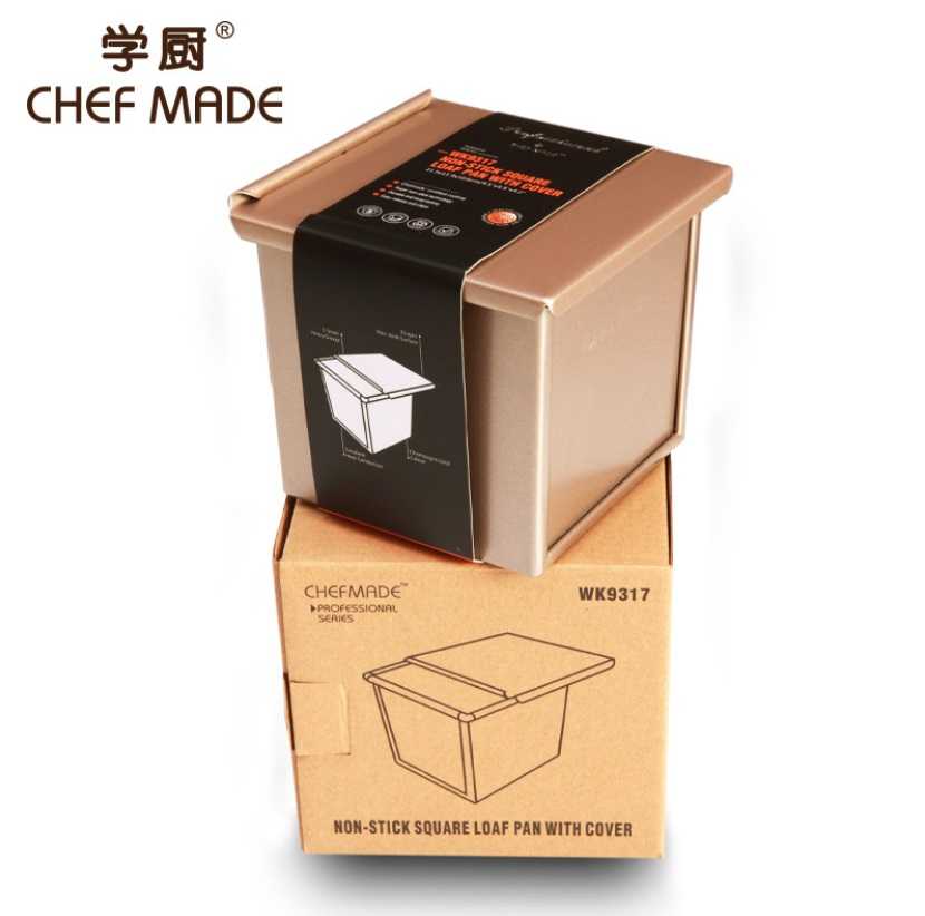 พิมพ์โทสต์ พิมพ์ขนมปัง ทรงจัตุรัส สีทอง Chefmade แบบเรียบ แพ๊คเกจใหม่สีขาว