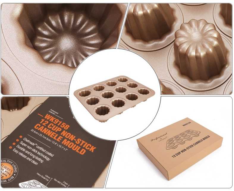 ถาดอบคานาเล่ Canele Chefmade พิมพ์คานาเล่ พิมพ์กานาเล่ 12ช่อง แพ๊คเกจใหม่สีขาว