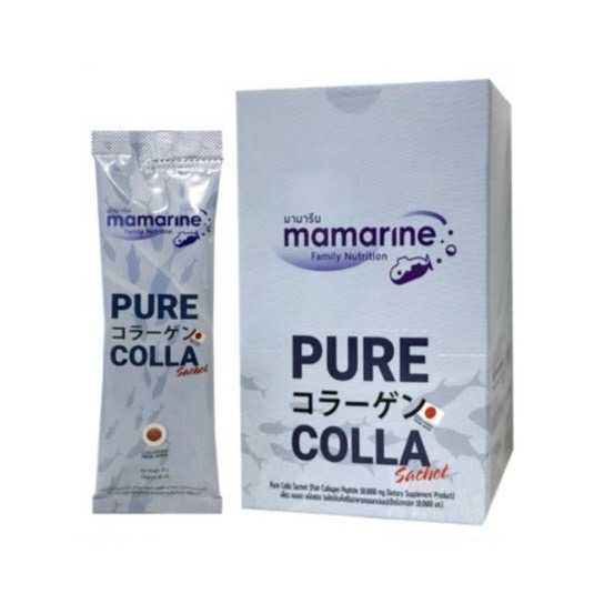 Mamarine PURE COLLA คอลลาเจนเปปไทด์จากปลาทะเล 10,000mg. 1กล่อง บรรจุ 10ซอง // Exp.01/12/2024