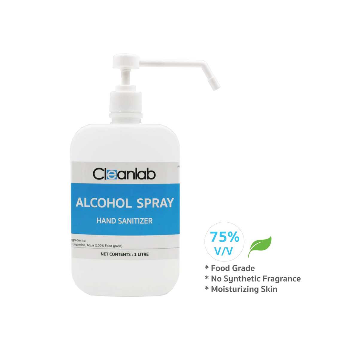 Cleanlab Alcohol Spray Hand Sanitizer แอลกอฮอล์เสปรย์ food grade หัวปั๊มขนาด 1 ลิตร