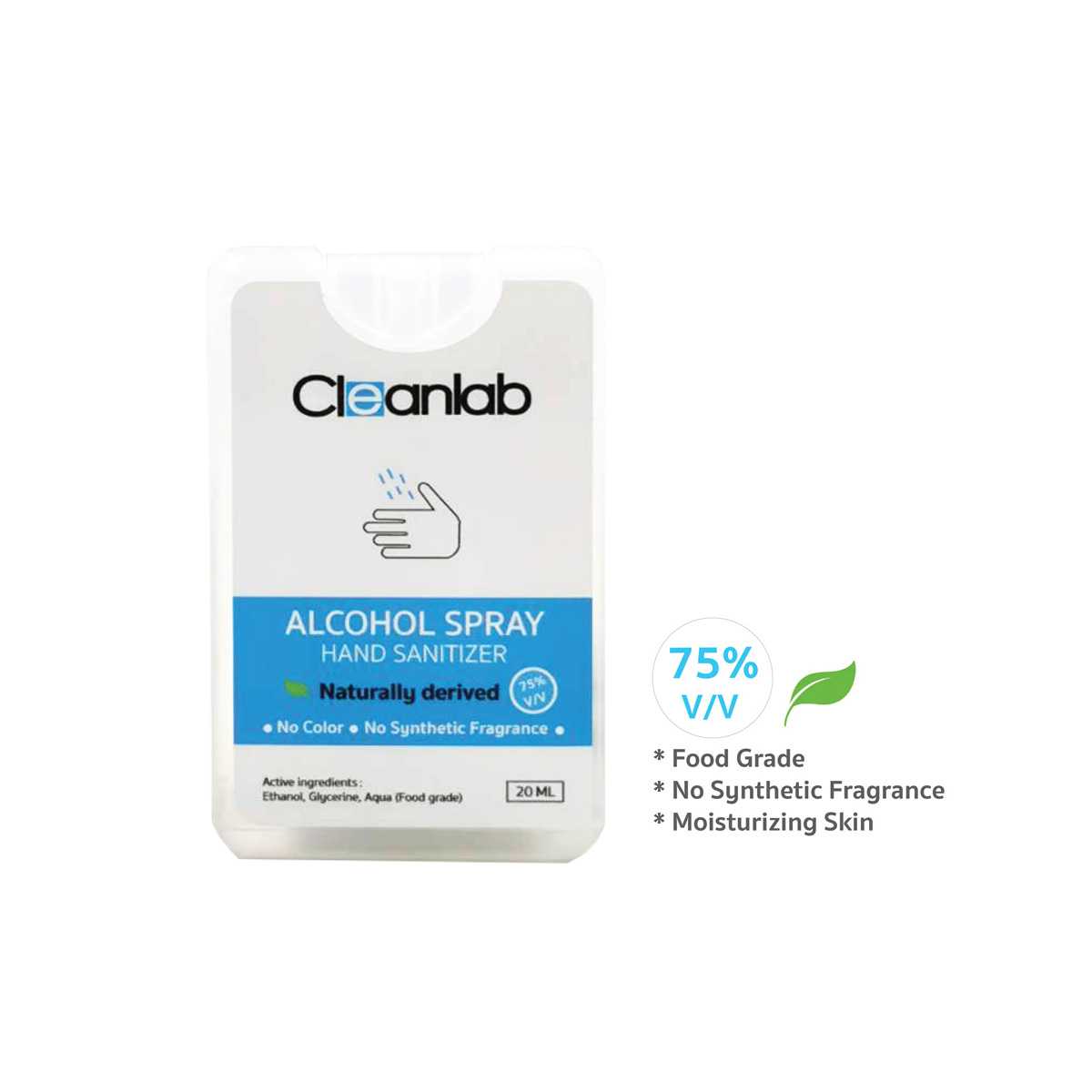 CLEANLAB Alcohol Spray Hand Sanitizer แอลกอฮอล์สเปรย์ Food Grade แบบการ์ด ขนาด 20 มล.