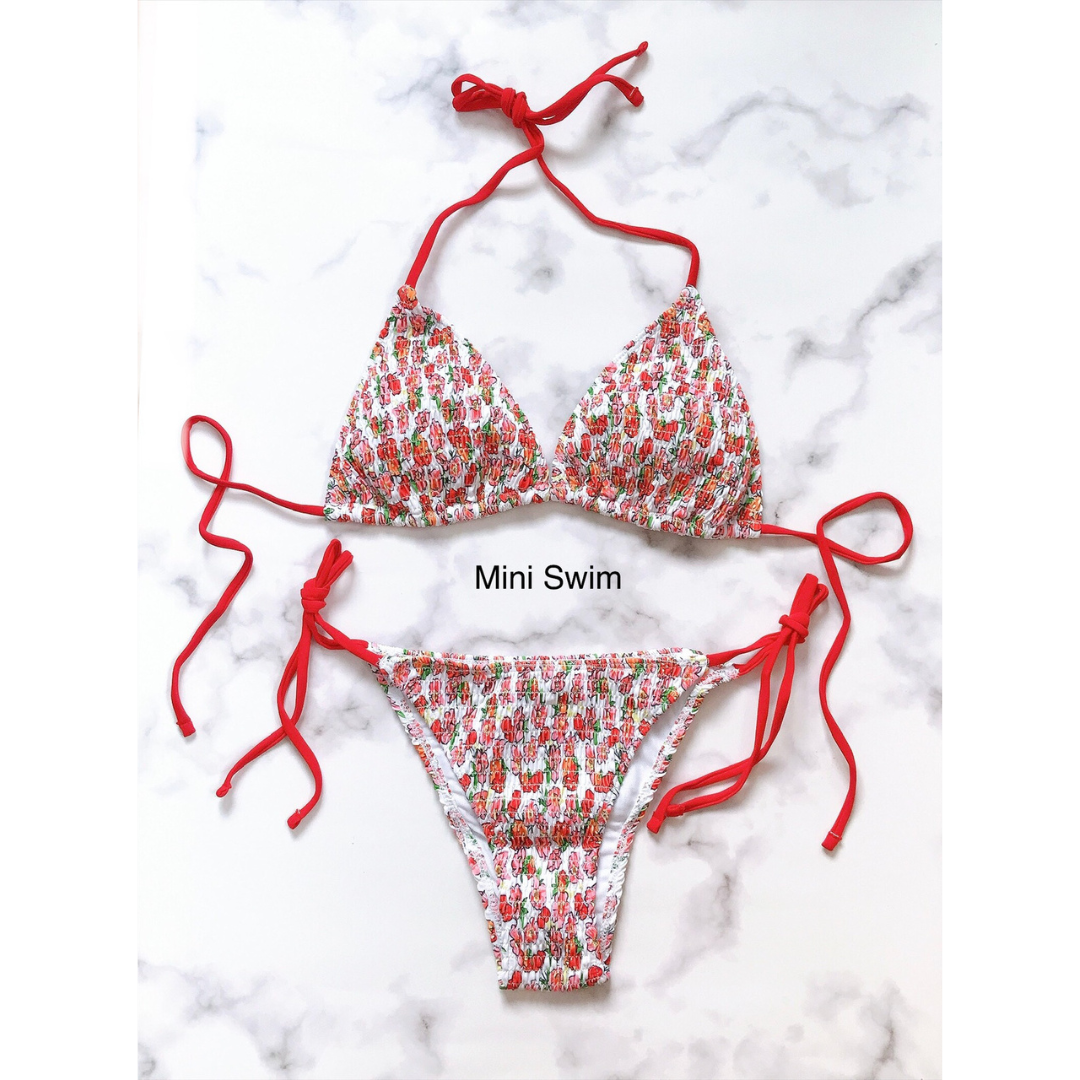 M-08 ชุดว่ายน้ำ บิกินี่ ทูพีซ ลายดอก (Size M L)