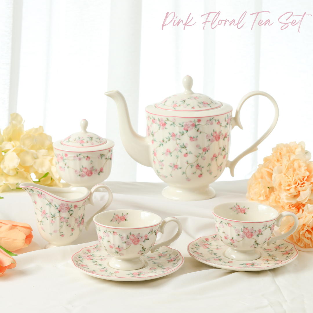 Pink Floral Tea Set ชุดน้ำชาลายดอกไม้สีชมพู