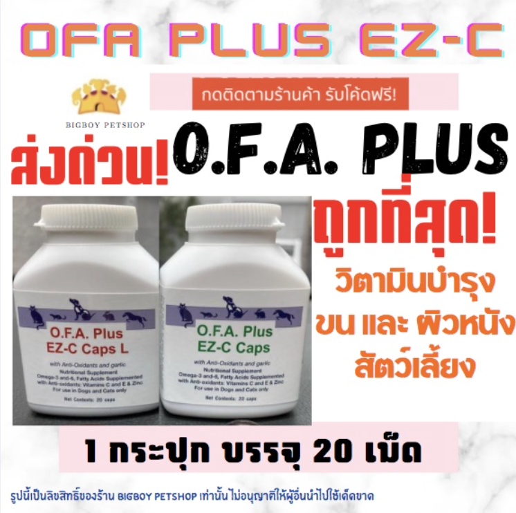 O.F.A. Plus EZ-C วิตามินบำรุงขนและผิวหนังสุนัข แมว ขนขาดหลุดร่วง วิตามินโรคผิวหนังสุนัขแมว 20 เม็ด