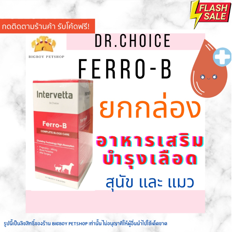 ยกกล่อง(100เม็ด) Dr Choice Ferro B บำรุงเลือด สุนัขและแมว โลหิตจาง ตั้งท้อง ให้นมลูก