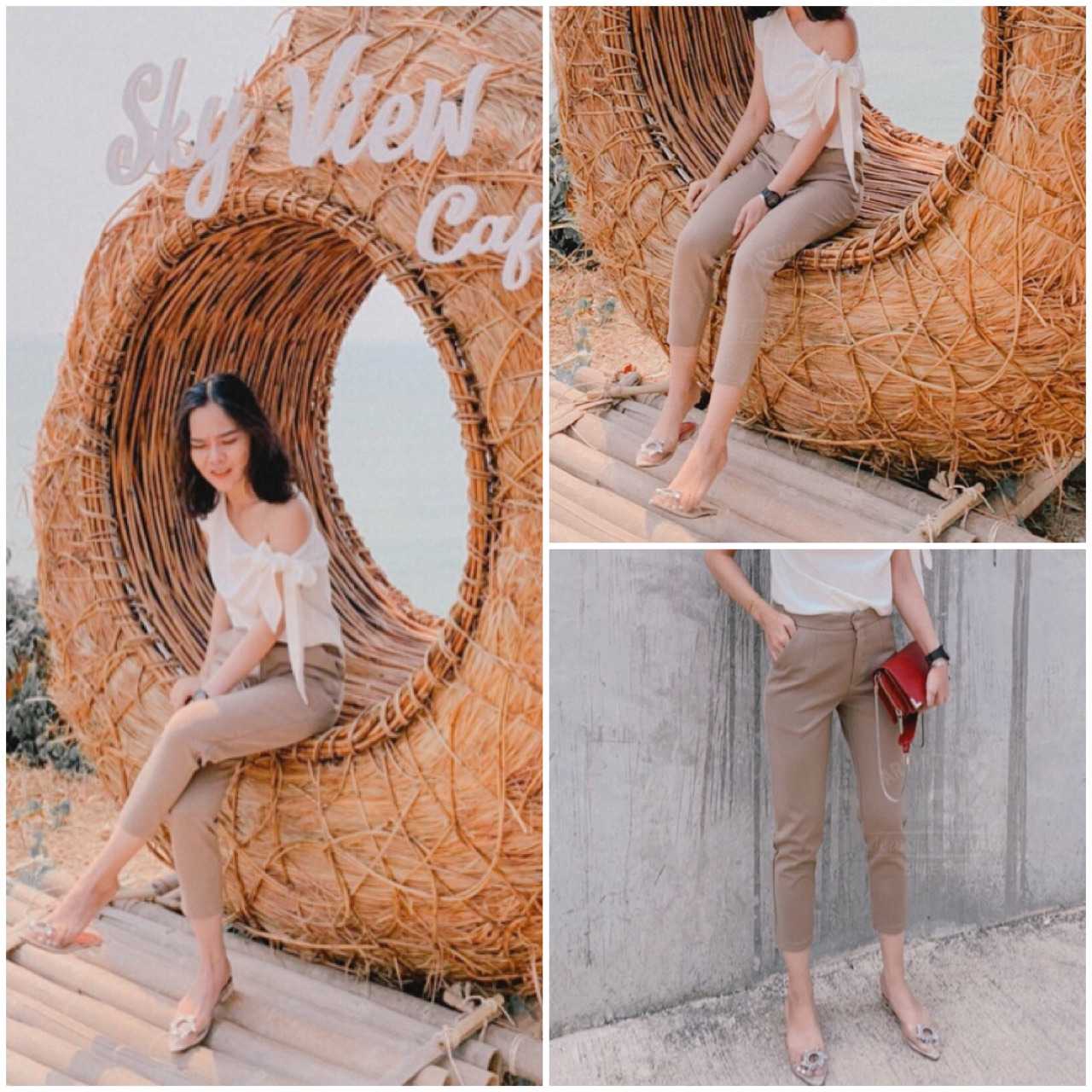 07-กางเกงใส่ทำงาน งานผ้า โรเซฟ 7 ส่วน เข้ารูป - สีกากี