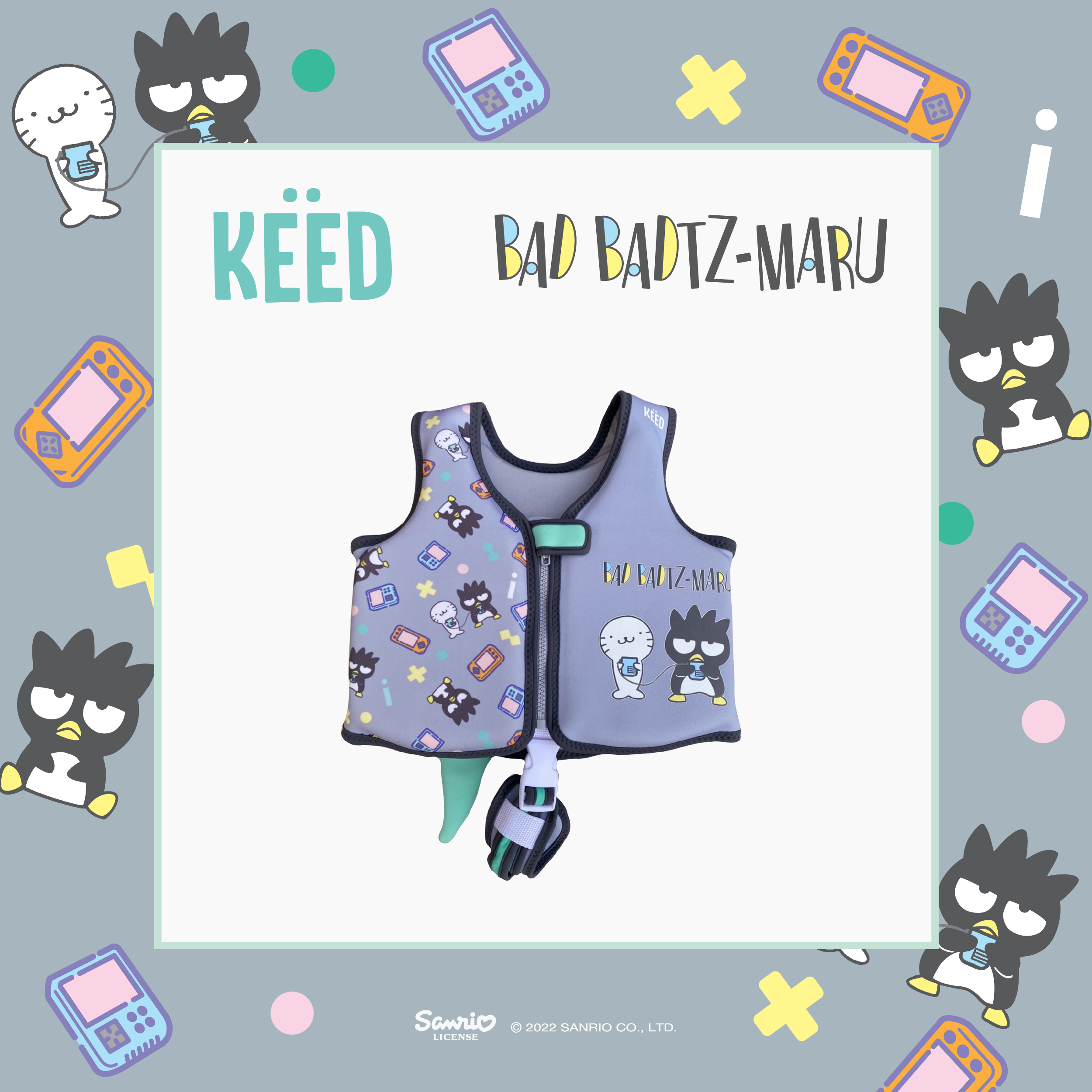 KĖĖD & Bad badtz-Maru  : ✨รุ่นใหม่มีที่รองเป้า✨ เสื้อชูชีพผ้าลายลิขสิทธิ์ พร้อมหางจรเข้ด้านหลัง