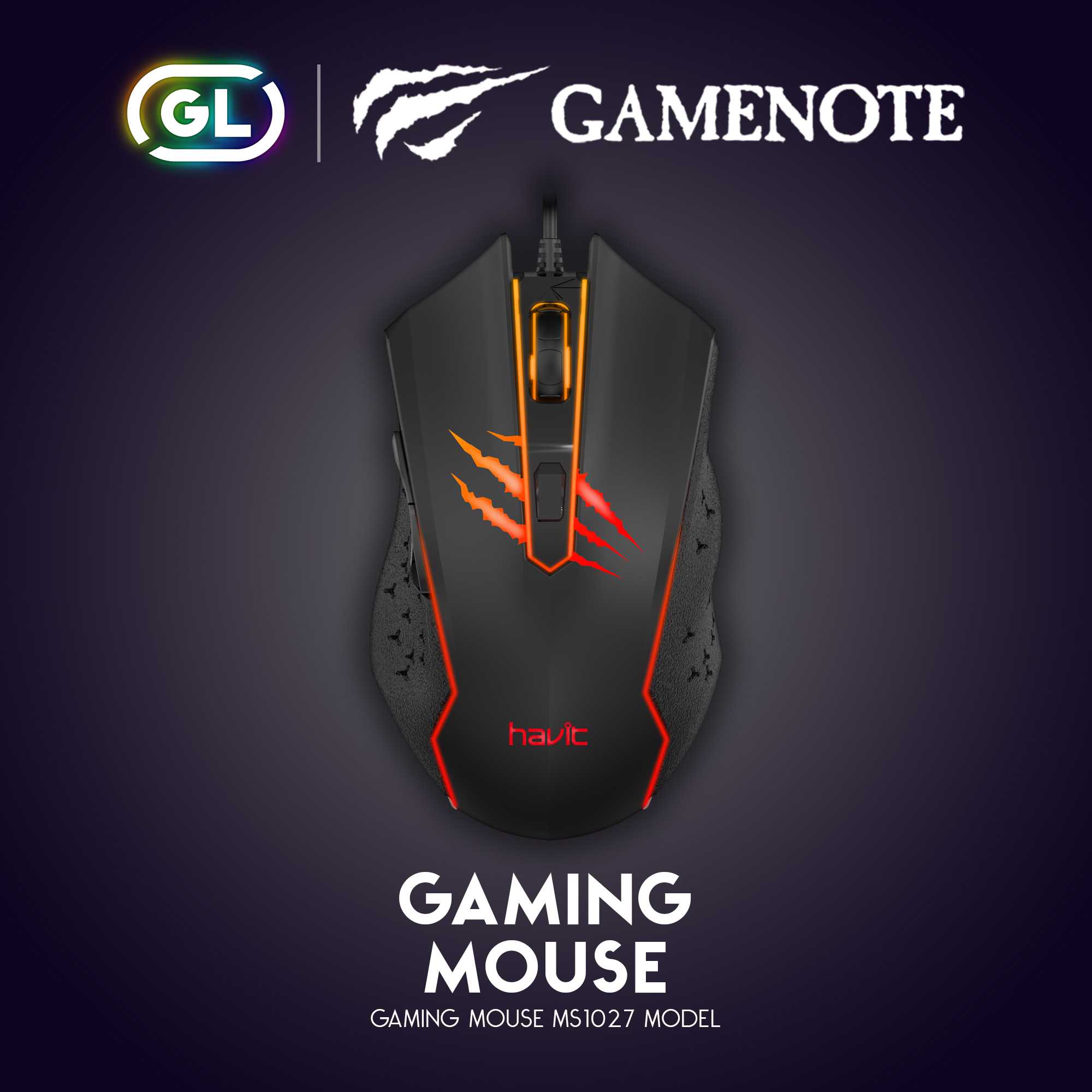 Gamenote RGB Gaming mouse เมาส์เกมมิ่ง เม้าส์เกมมิ่ง มีไฟ RGB 6 key GM 1027 800-2400DPI