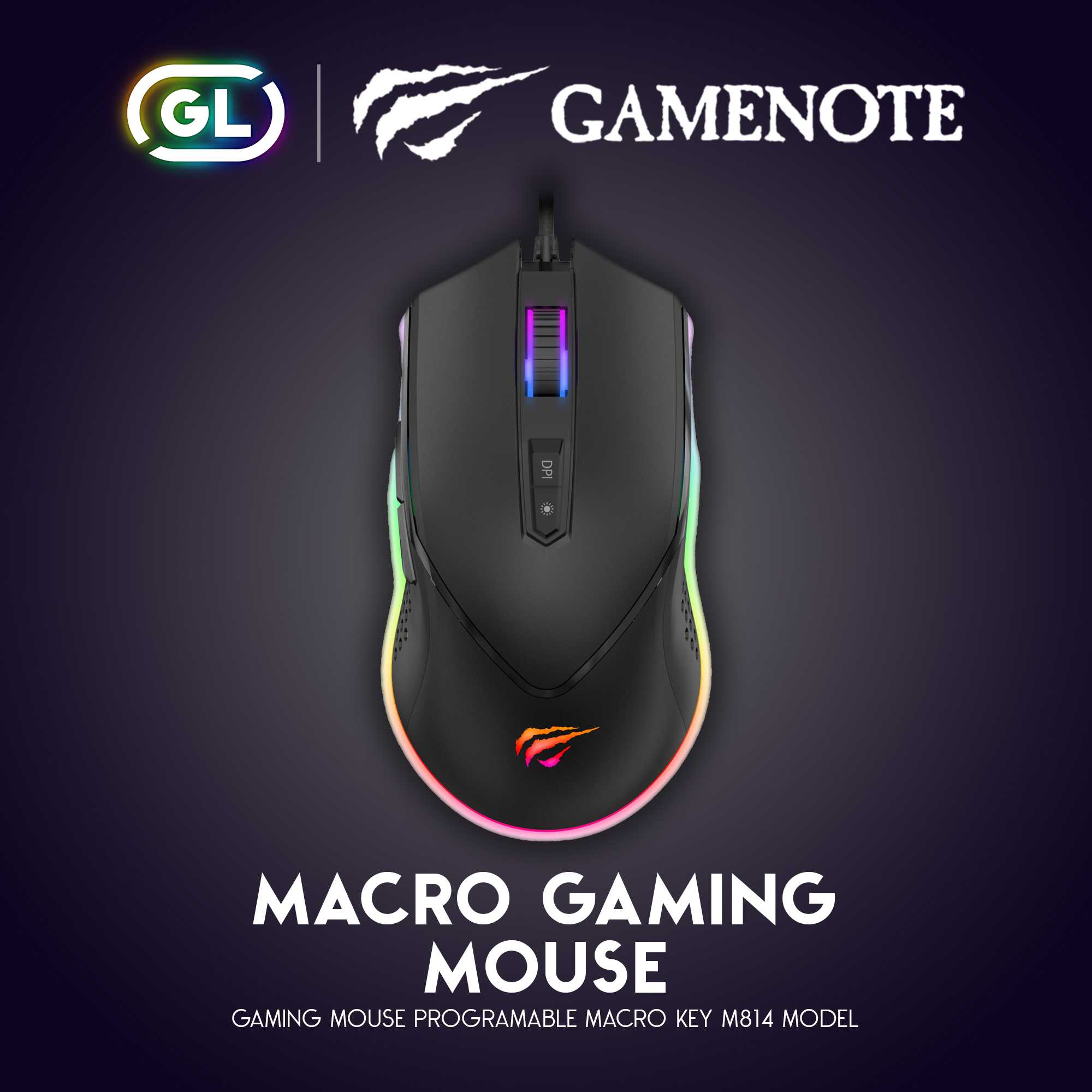 Gamenote mouse gaming RGB เมาส์เกมมิ่ง mouse macro 7 Key ไฟ RGB  Backlit GM814 havit 1000-7000 DPI