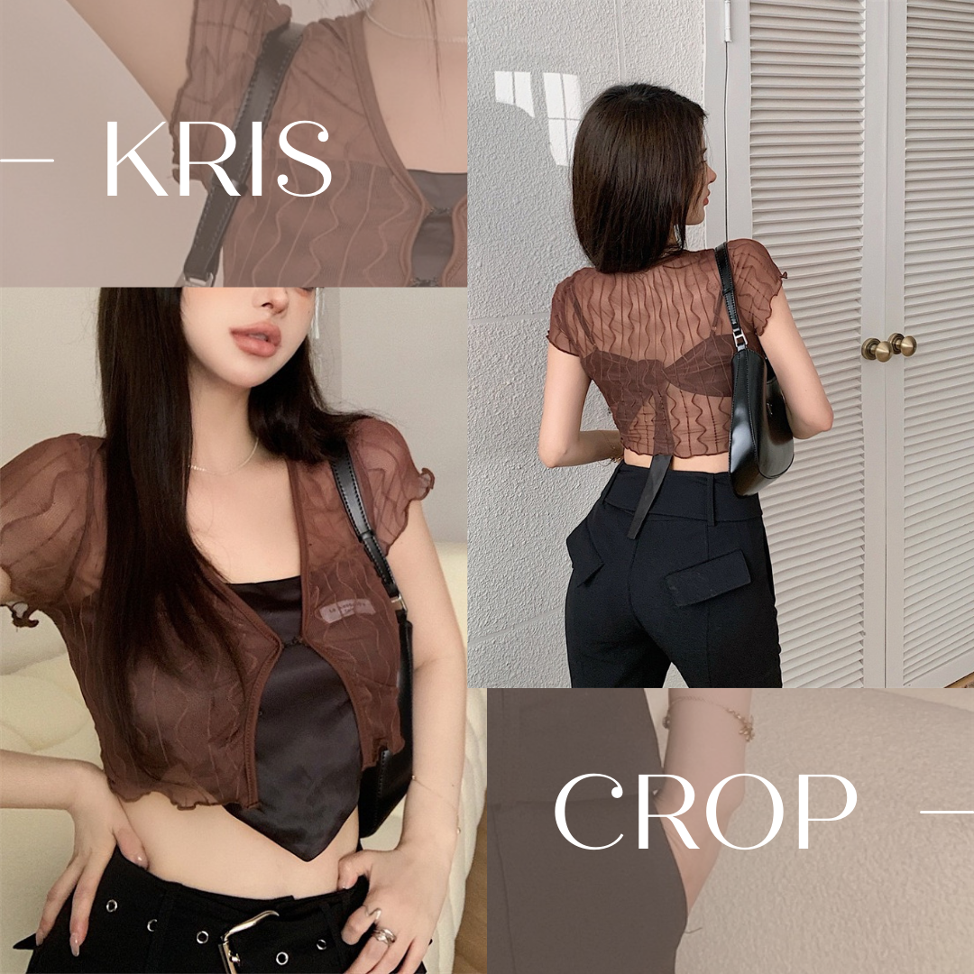 Kris Crop เสื้อครอปซีทรูสไตล์ Y2K