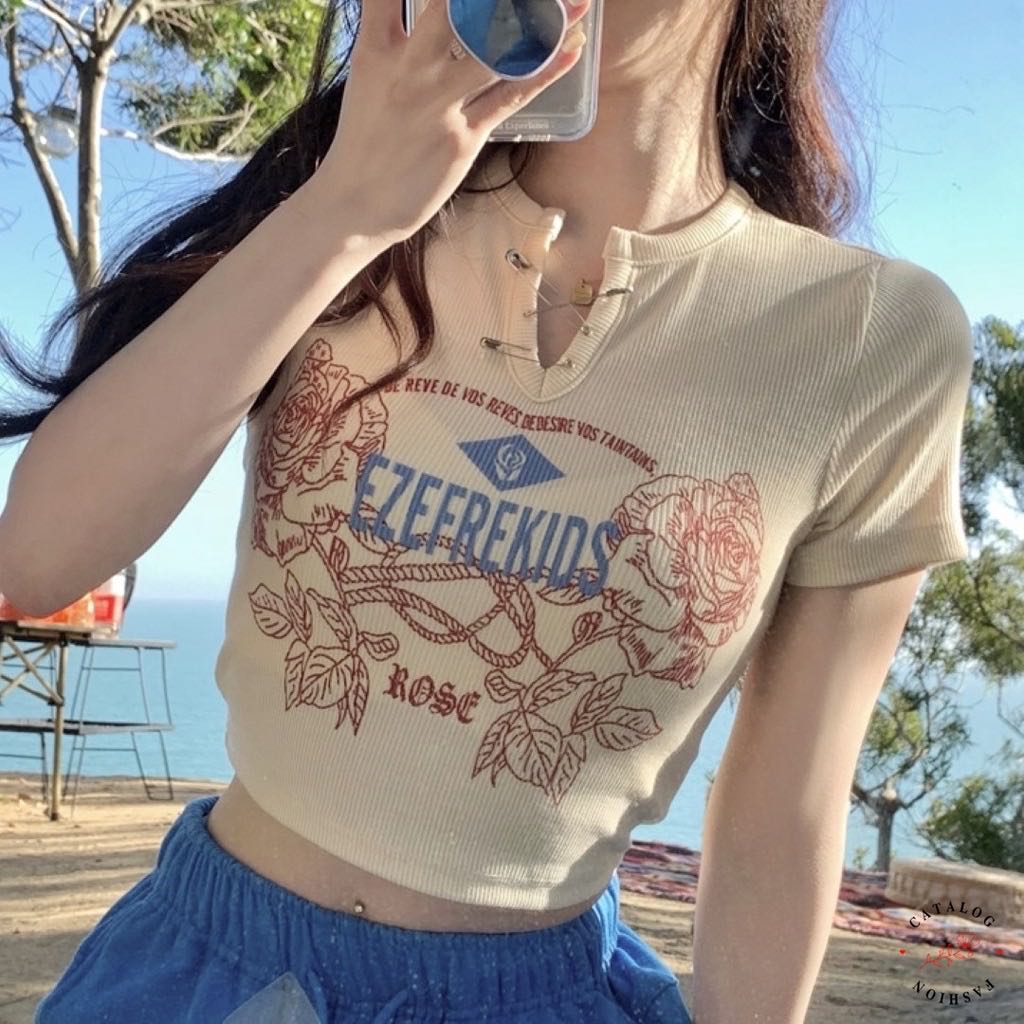 𝐃𝐞𝐟𝐲 𝐊𝐋𝐊 𝐓𝐎𝐏 ♡ เสื้อยืดคอตตอน Y2K 