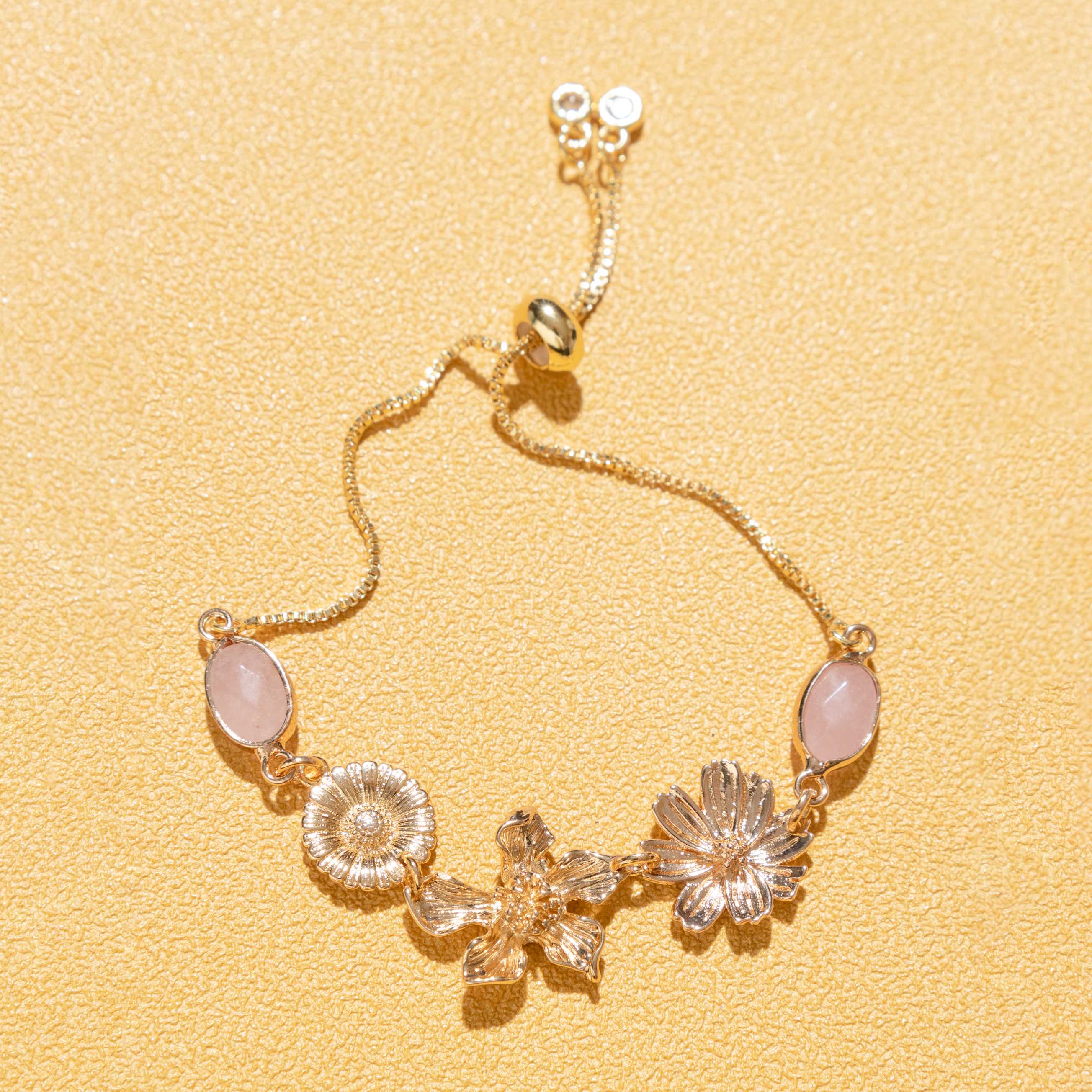 ROSE QUARTZ FLORAL BRACELET