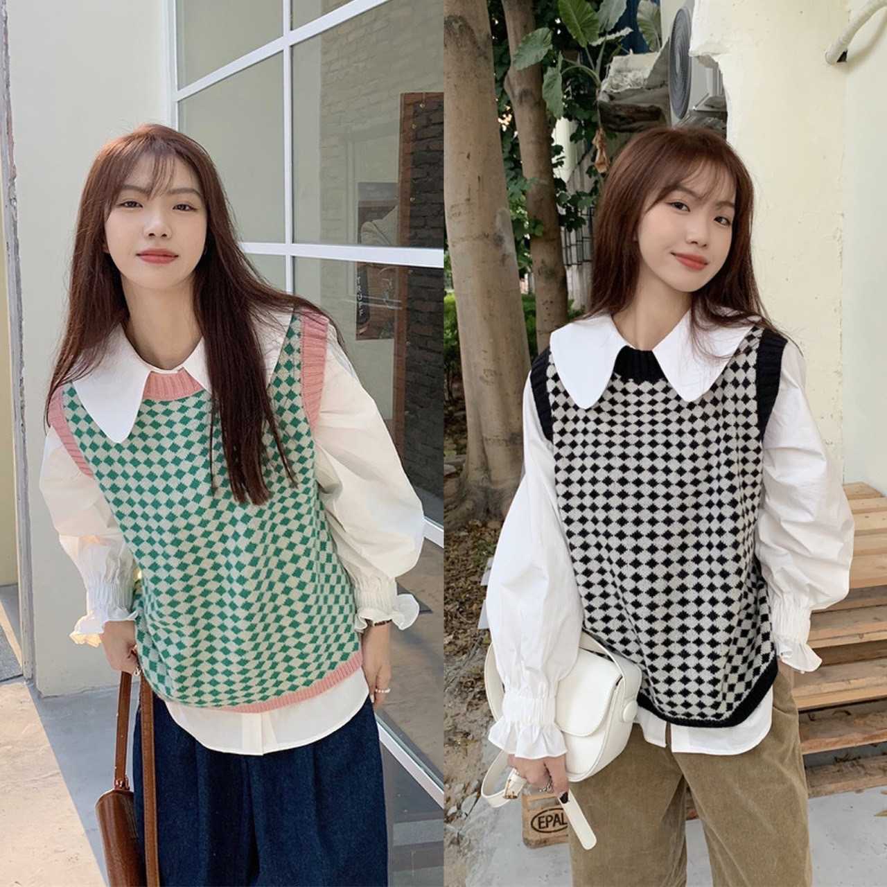 C020 เสื้อกั๊กไหมพรม น่ารักสไตล์เกาหลี พร้อมส่ง 2 สี